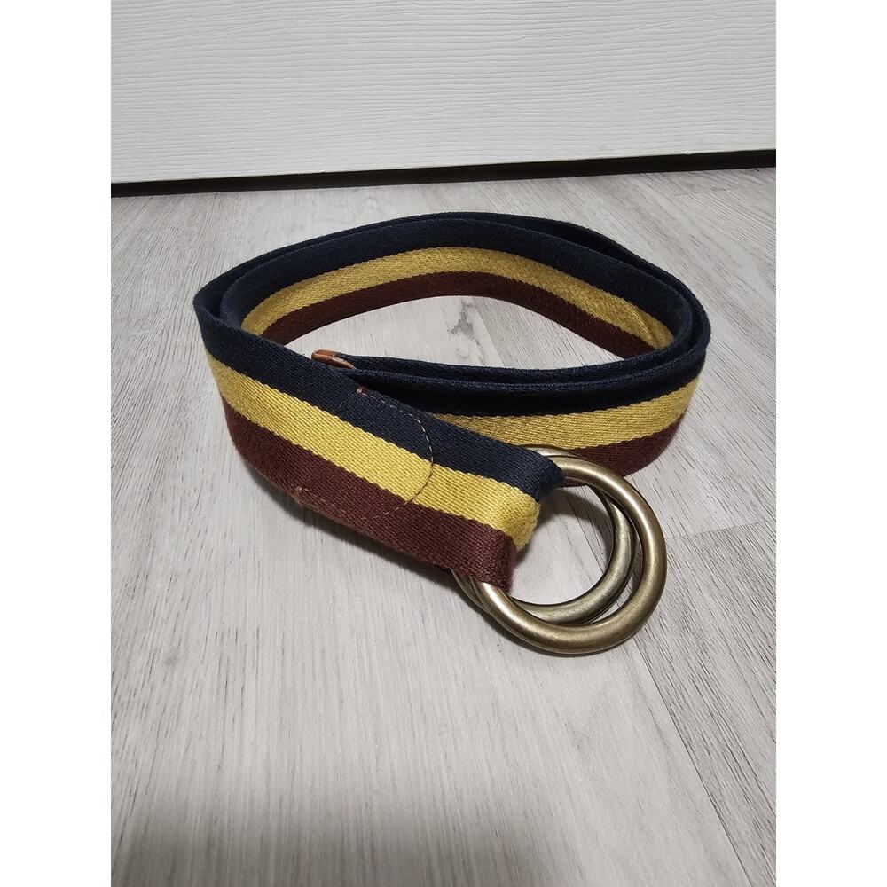 Vtg Polo Ralph Lauren Cotton Belt Striped O Ring Leather Emboss Pony Cotton